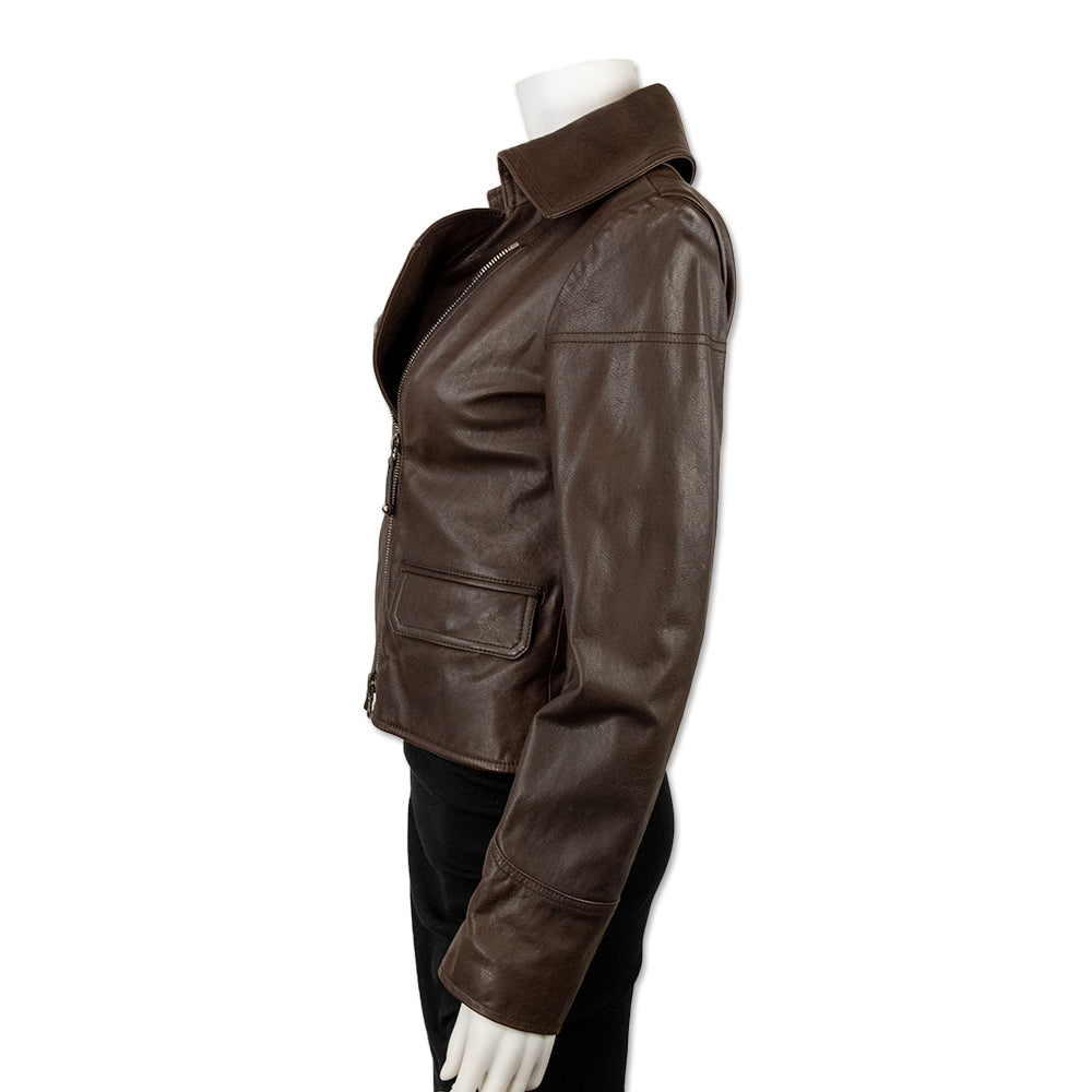 Tod
s Brown Leather Moto Jacket