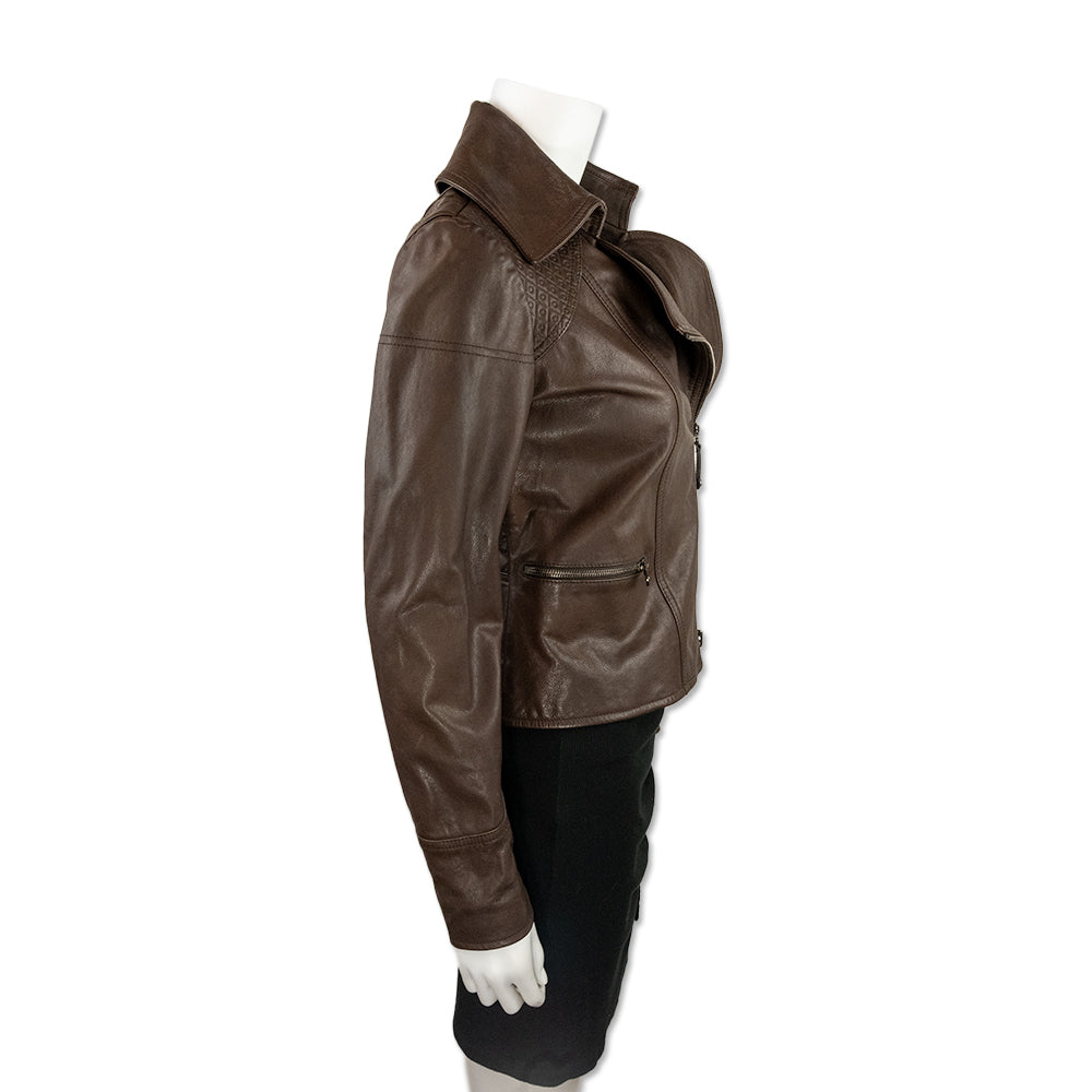 Tod
s Brown Leather Moto Jacket