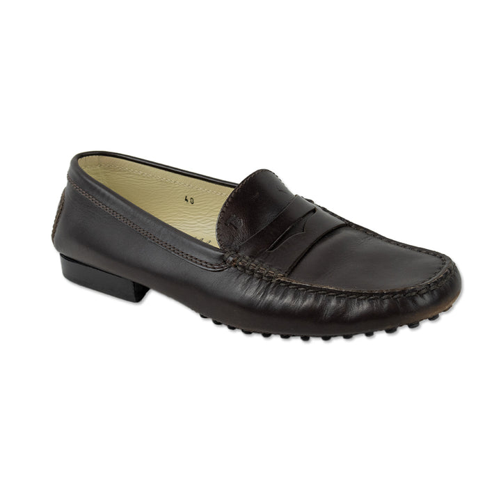 Tod
s Brown Leather Round Toe Penny Loafers