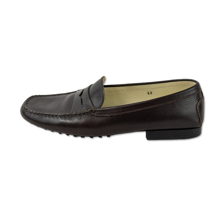 Tod
s Brown Leather Round Toe Penny Loafers