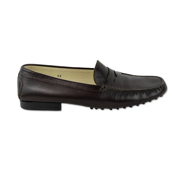 Tod
s Brown Leather Round Toe Penny Loafers