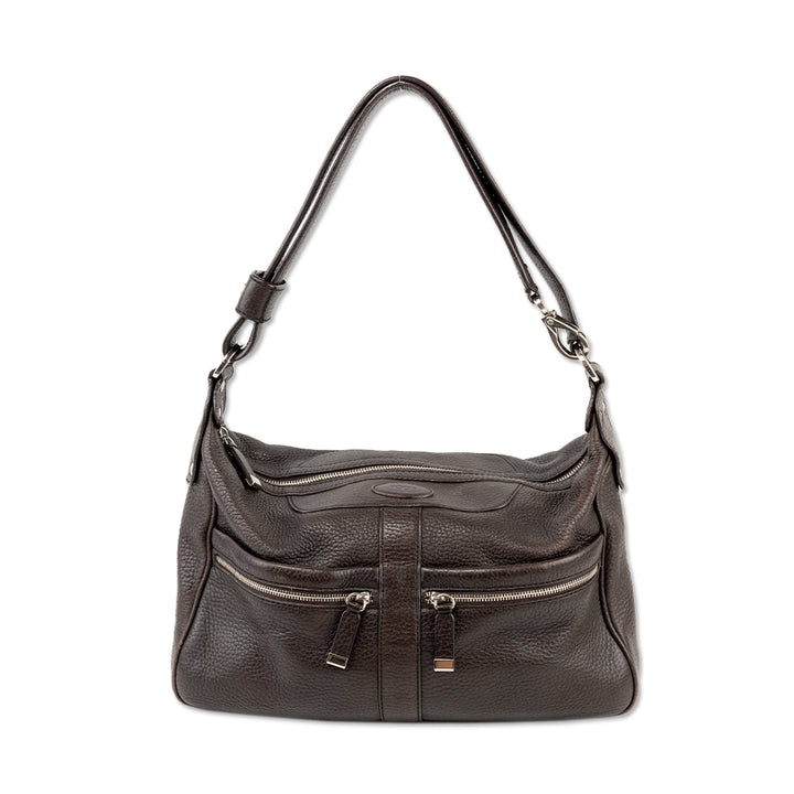 Tod
s Brown Leather Shoulder Bag with Silver Hardware