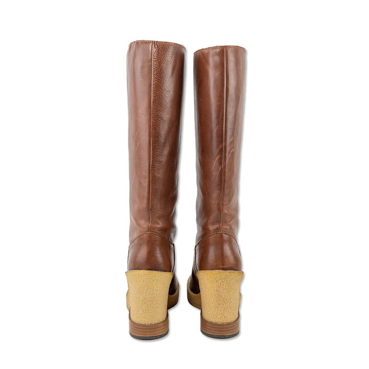 Tod
s Brown Leather Wedge Below the Knee Boots