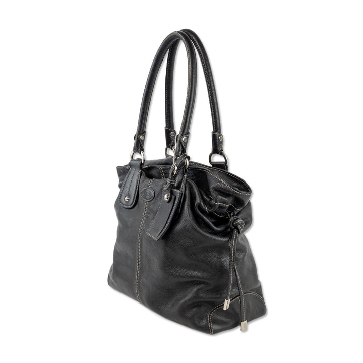 Tod
s Drawstring Black Leather Handbag with Top Handle