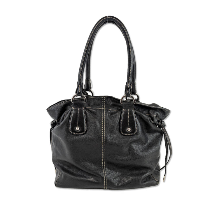 Tod
s Drawstring Black Leather Handbag with Top Handle