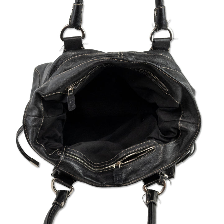 Tod
s Drawstring Black Leather Handbag with Top Handle