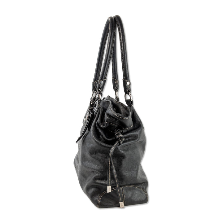 Tod
s Drawstring Black Leather Handbag with Top Handle