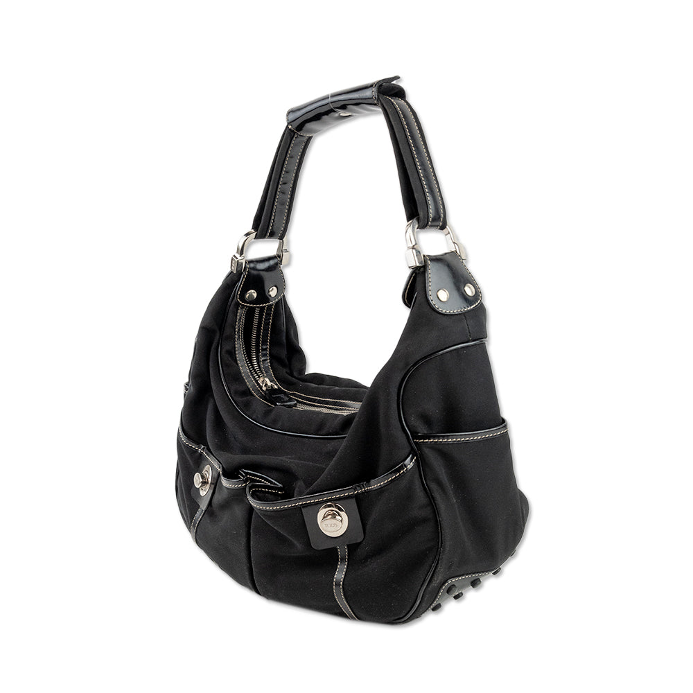 Tod
s Nylon and Patent Leather Black Shoulder Bag