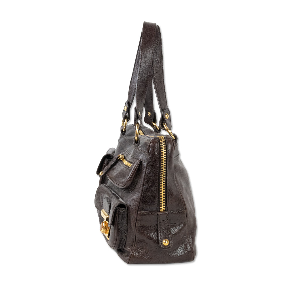 Tods Brown Leather Pocket Accent Bag with Gold Hardware