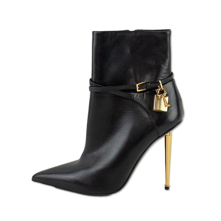 Tom Ford Black Leather Padlock Ankle Boot