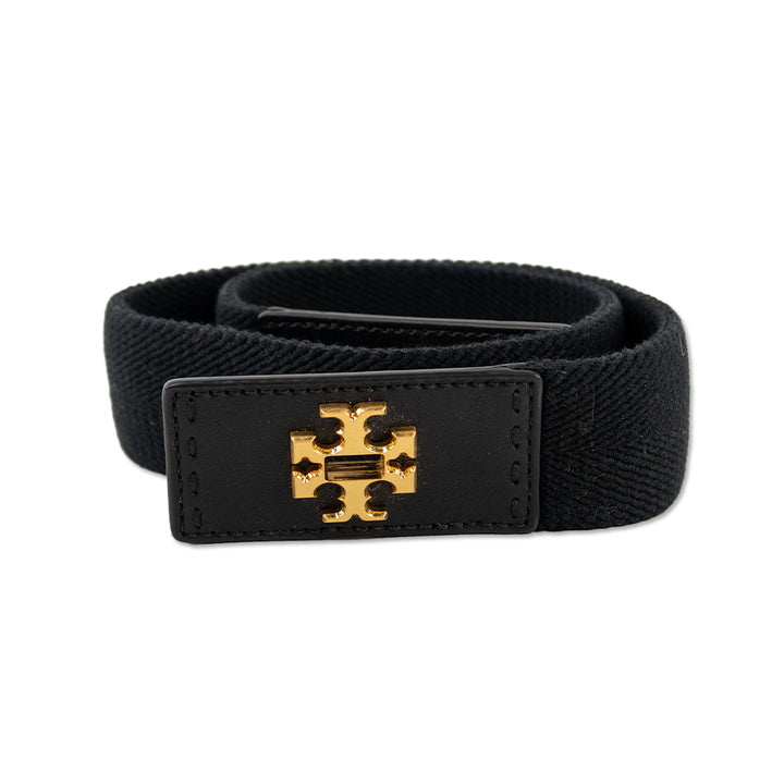 Tory Burch Black Stretch Leather Tab Turn-Lock Belt