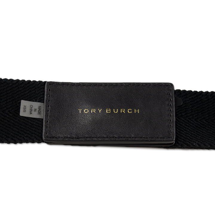 Tory Burch Black Stretch Leather Tab Turn-Lock Belt