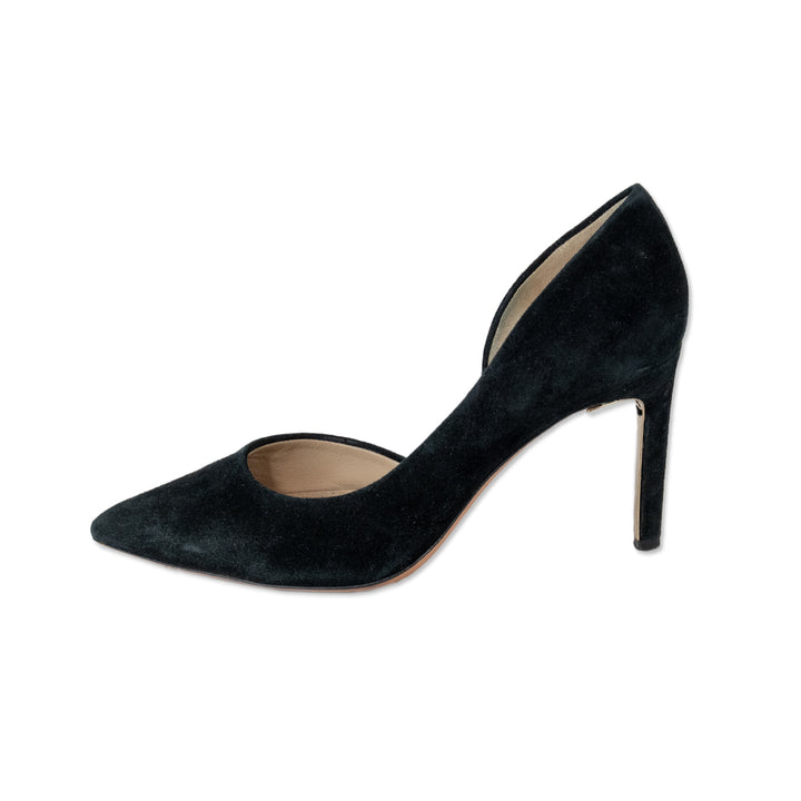 Tory Burch Black Suede Pointed Toe Pumps with Gold Under Heel