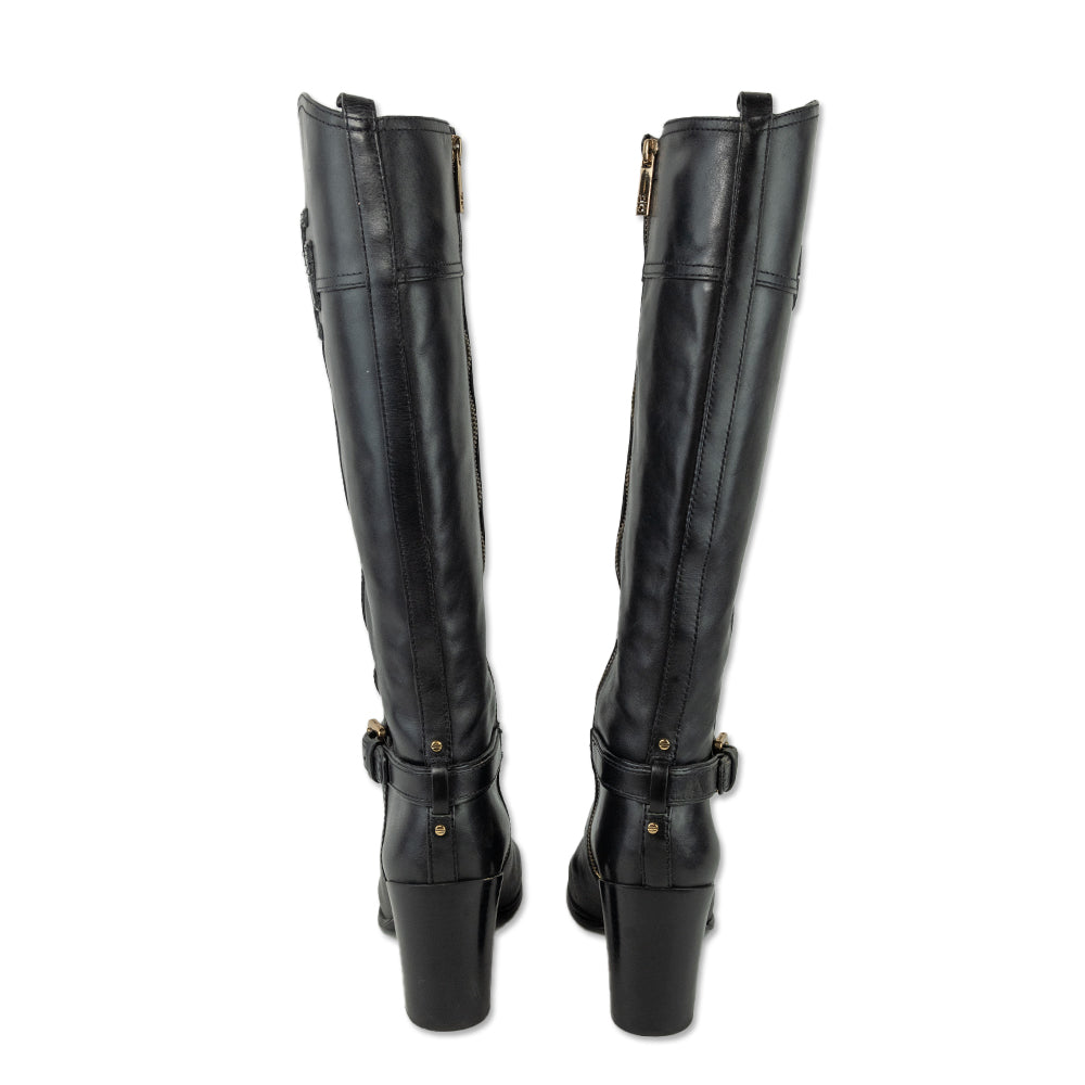 Tory Burch Blaire Black Leather Heeled Riding Boots