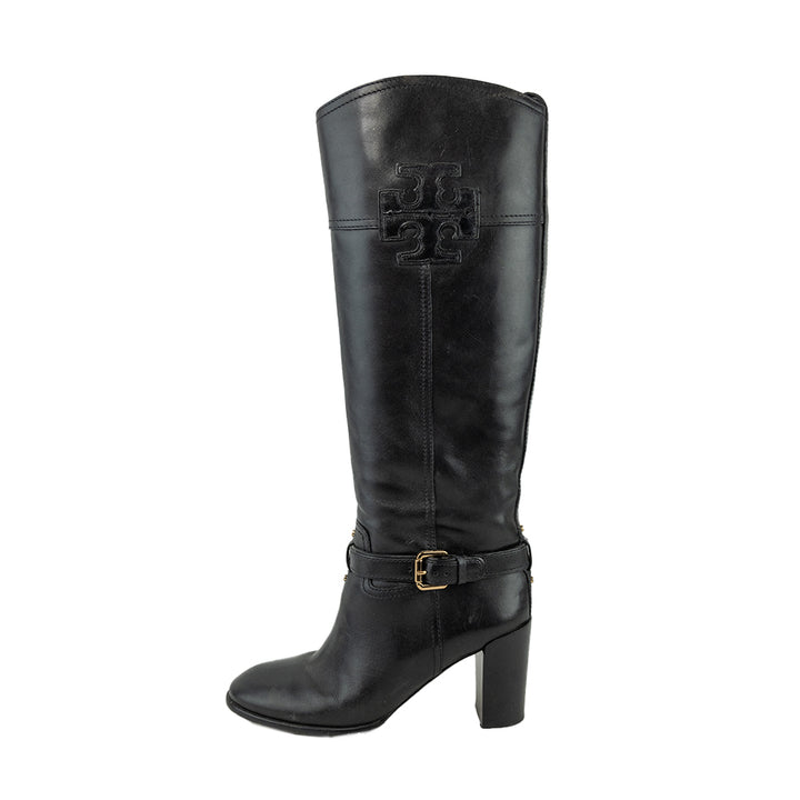 Tory Burch Blaire Black Leather Heeled Riding Boots