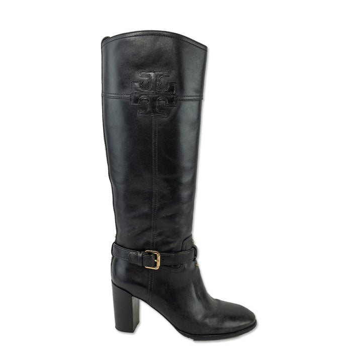 Tory Burch Blaire Black Leather Heeled Riding Boots