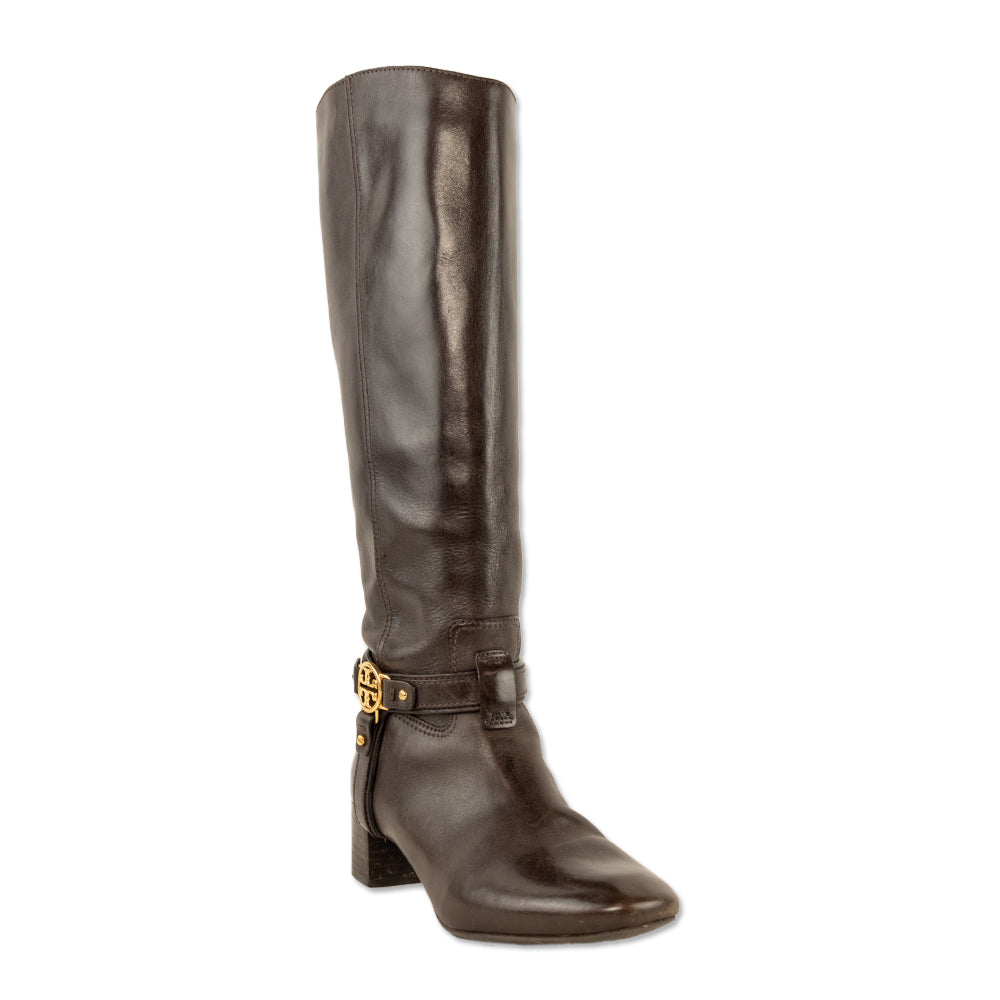 Tory Burch Donovan Brown Leather Riding Boots