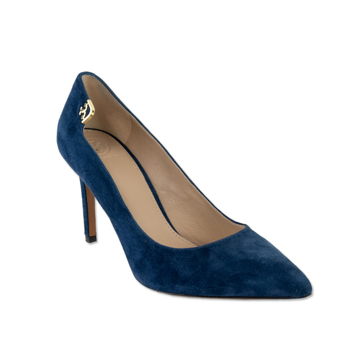 Tory Burch Elizabeth Navy Blue Suede Gold Accent Pumps