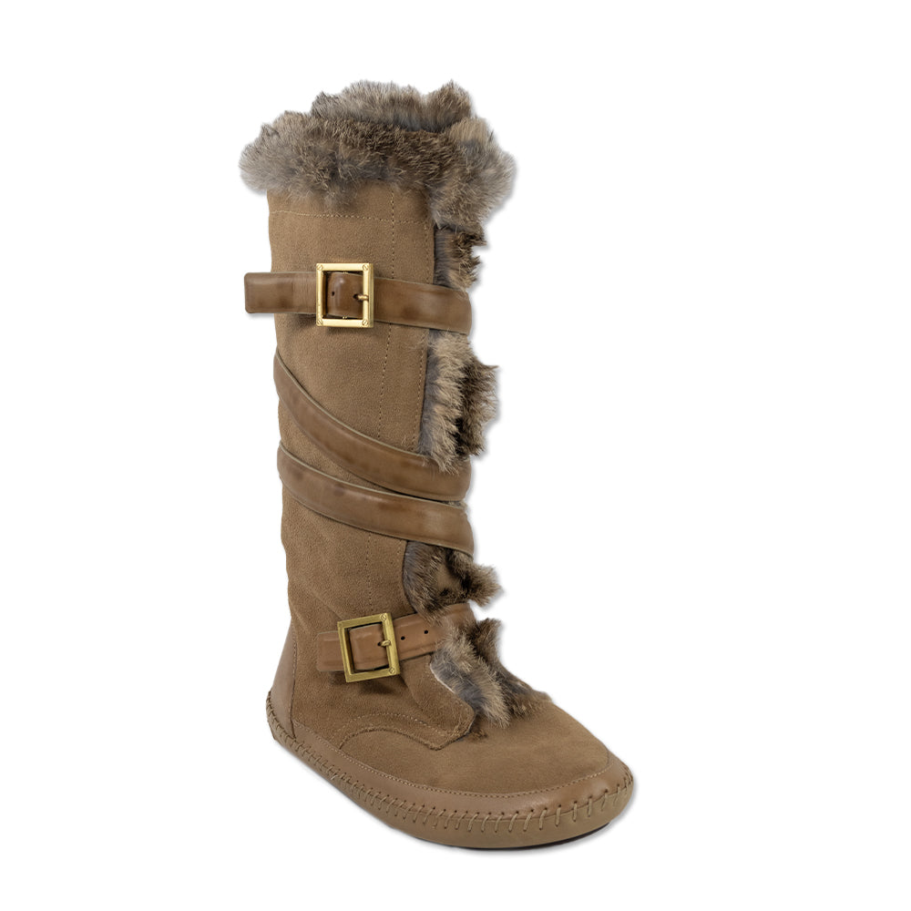 Tory Burch Jaden Rabbit Fur-Lined Tan Leather Suede Boots