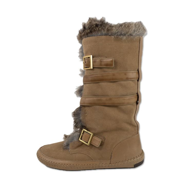 Tory Burch Jaden Rabbit Fur-Lined Tan Leather Suede Boots