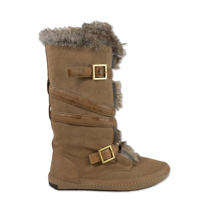 Tory Burch Jaden Rabbit Fur-Lined Tan Leather Suede Boots