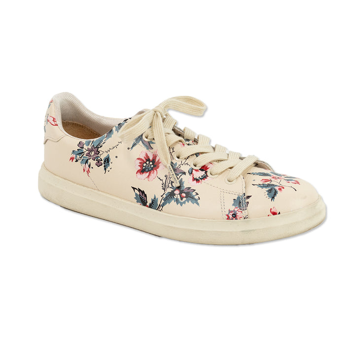 Tory Burch Round Toe Floral Print Leather Low Top Sneakers