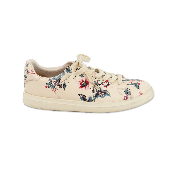 Tory Burch Round Toe Floral Print Leather Low Top Sneakers