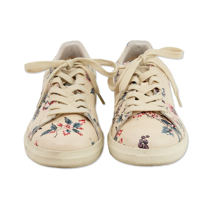 Tory Burch Round Toe Floral Print Leather Low Top Sneakers