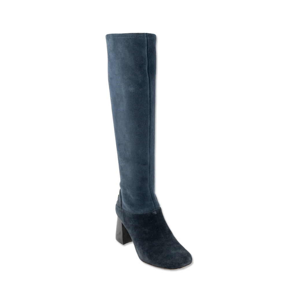 Tory Burch Square Toe Two Tone Blue Suede Calf Boots