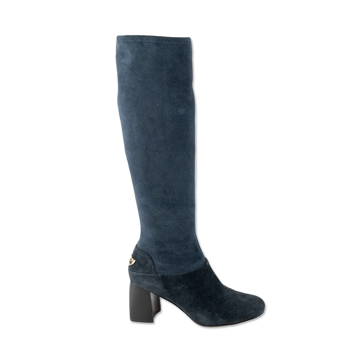 Tory Burch Square Toe Two Tone Blue Suede Calf Boots