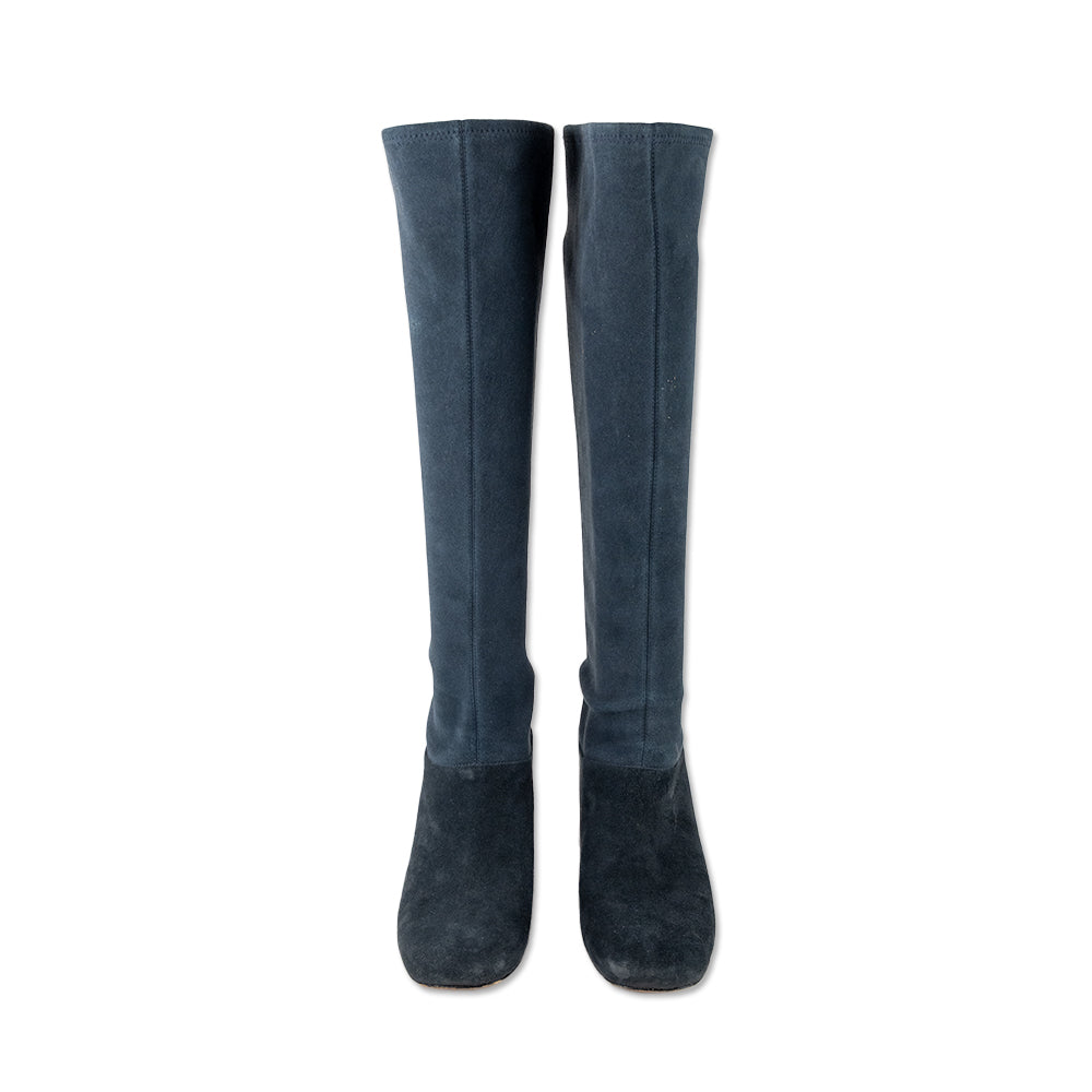 Tory Burch Square Toe Two Tone Blue Suede Calf Boots