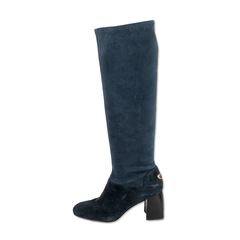 Tory Burch Square Toe Two Tone Blue Suede Calf Boots