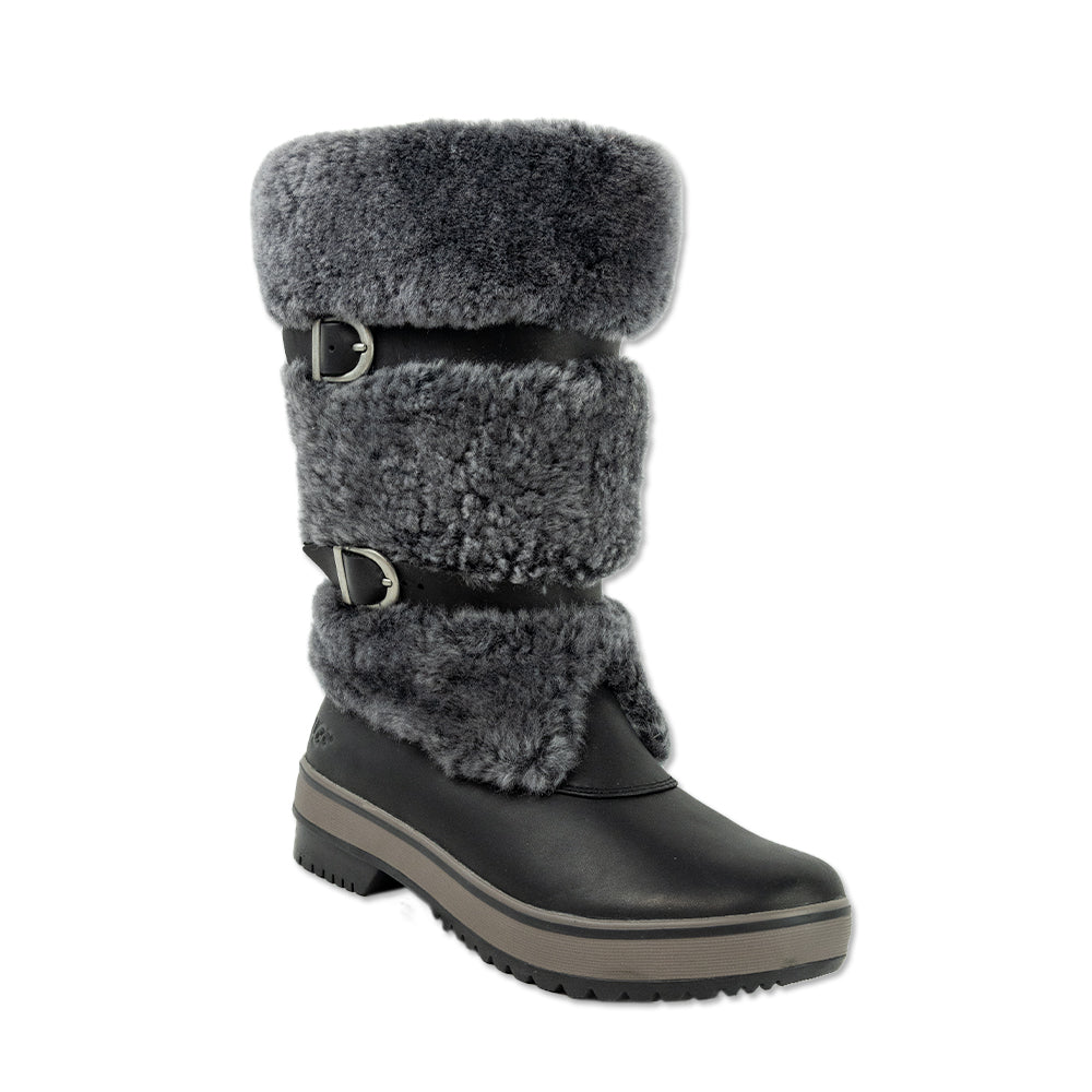 UGG Australia Lilyan Black Leather Shearling Mid Calf Boots