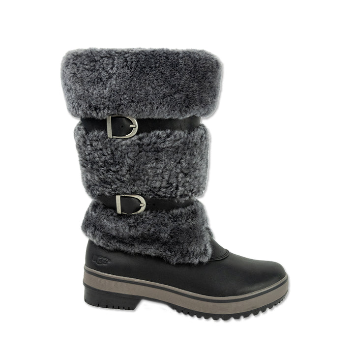 UGG Australia Lilyan Black Leather Shearling Mid Calf Boots