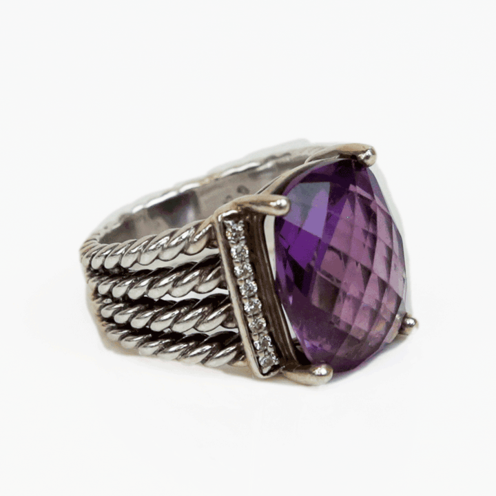 David Yurman Sterling Silver Wheaton Amethyst 
Diamond Ring