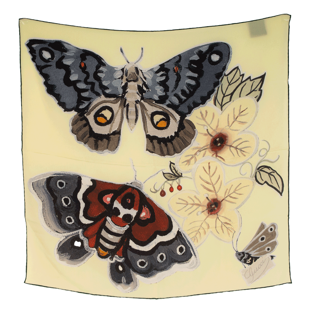 Gucci x Kris Knight Butterfly Flora Printed Silk Scarf