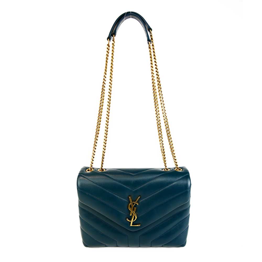 Saint Laurent Small Loulou Matelassé Teal Leather Shoulder Bag