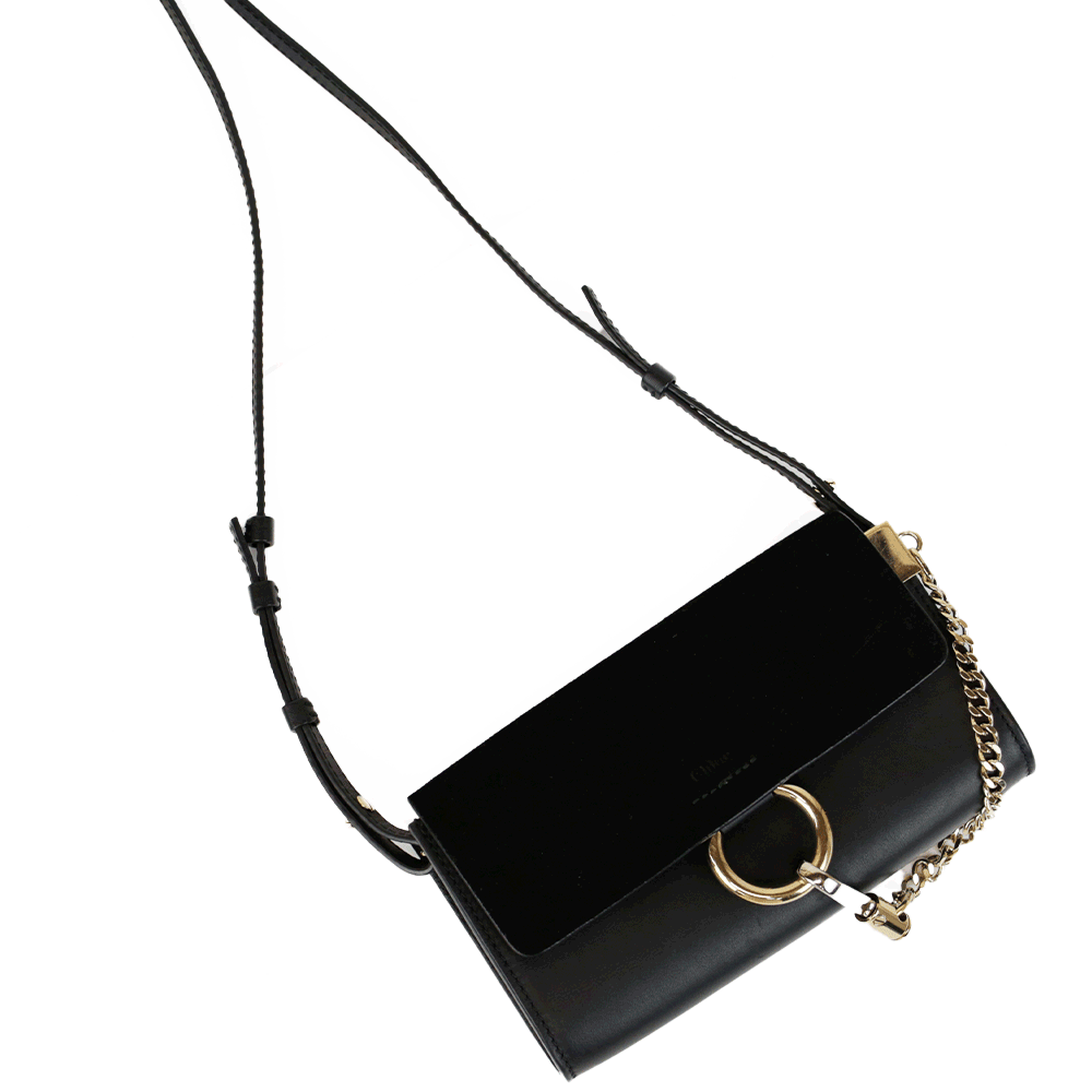 Chloé Black Leather Faye Wallet On Strap