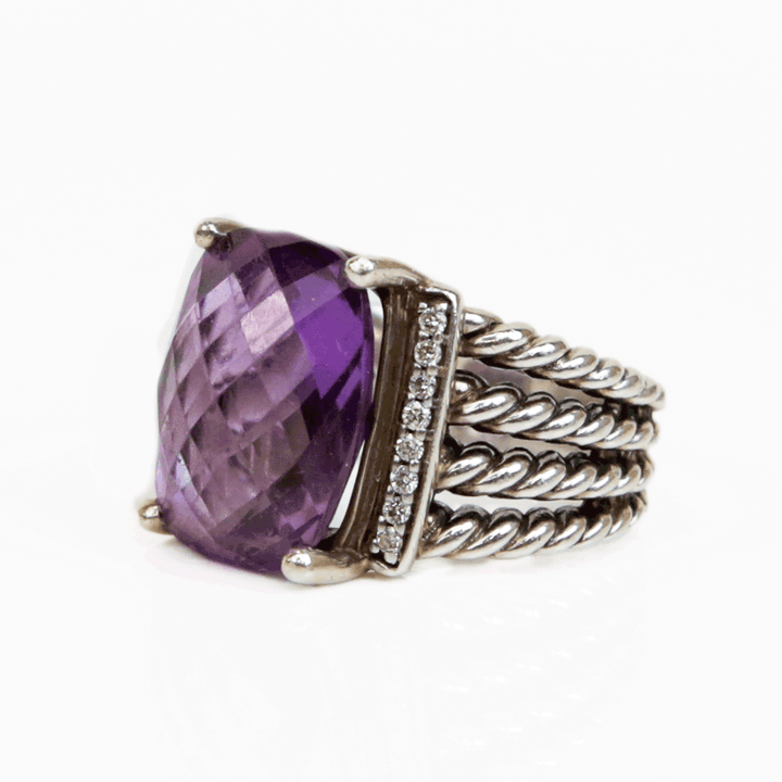 David Yurman Sterling Silver Wheaton Amethyst 
Diamond Ring