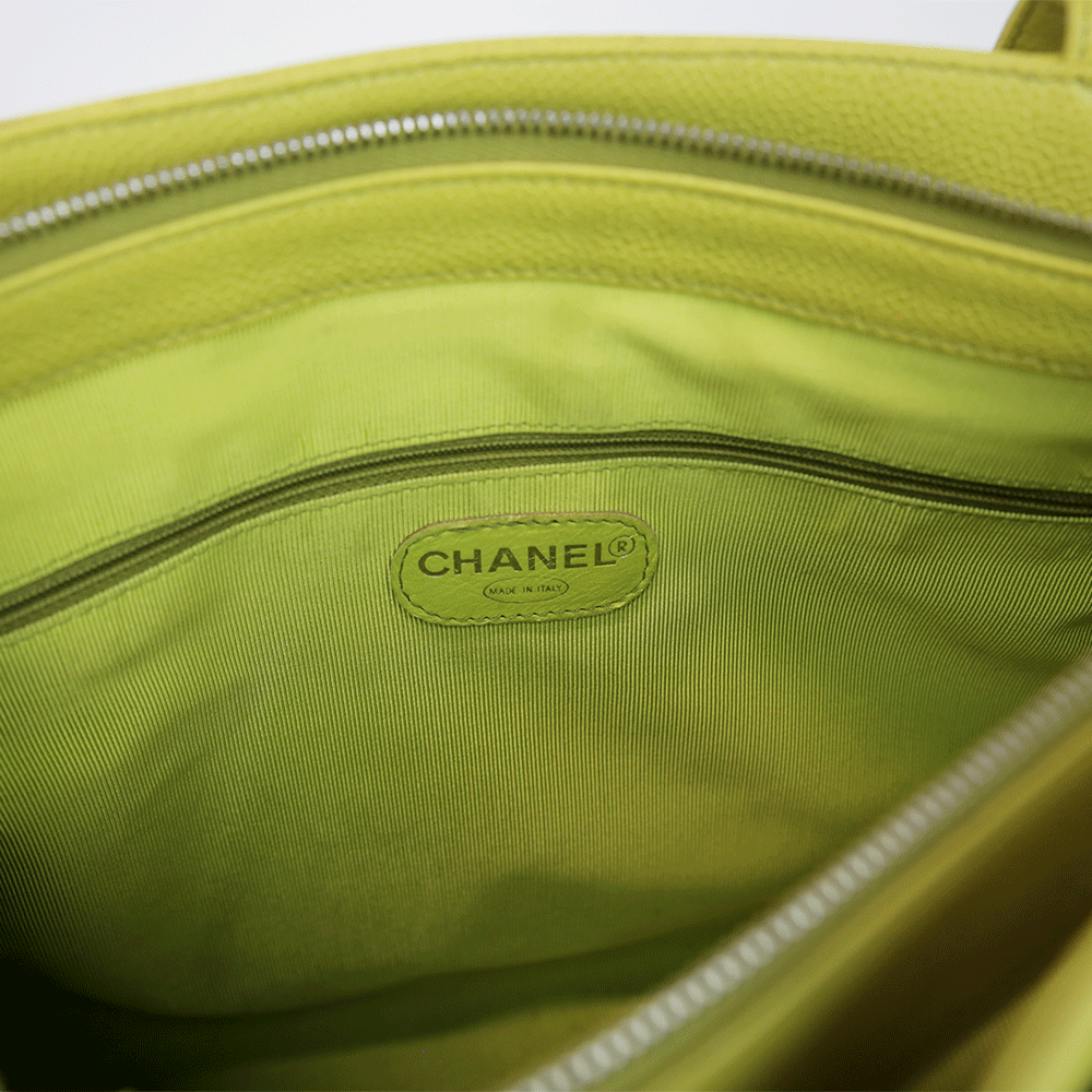 Chanel Lime Caviar Leather LAX Logo Tote Bag