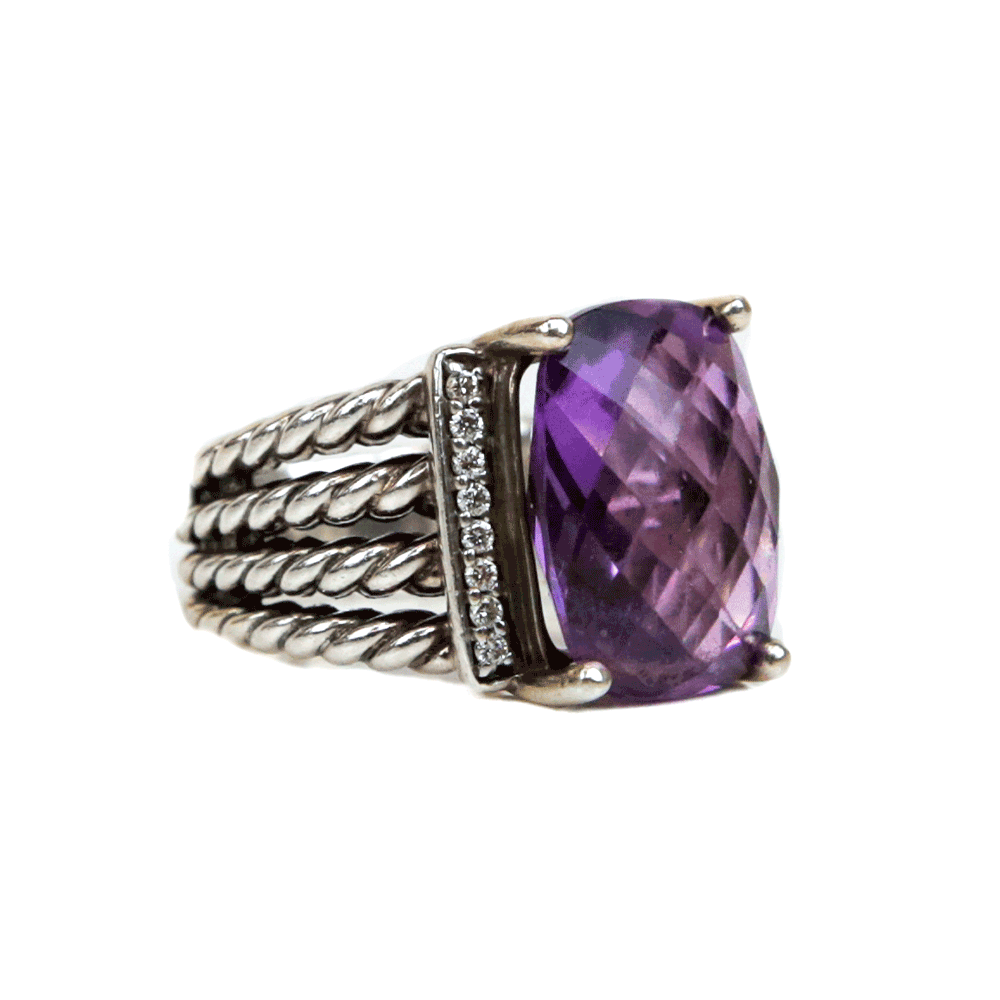 David Yurman Sterling Silver Wheaton Amethyst 
Diamond Ring