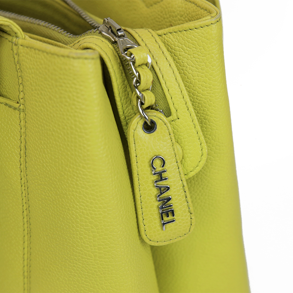 Chanel Lime Caviar Leather LAX Logo Tote Bag