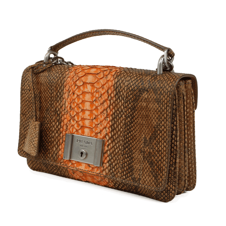 Prada Coral 
Brown Python Leather Crossbody Bag