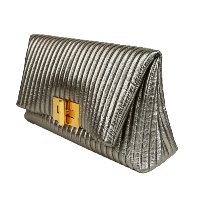 Tom Ford Silver Quilted Leather Turn-Lock Clutch Bag