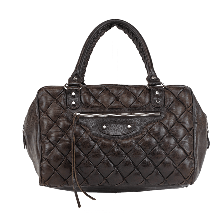 Balenciaga Brown Chevre Quilted Matelasse MM Handle Bag