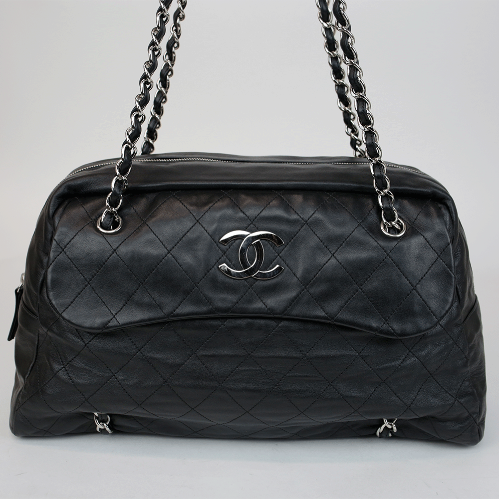 Chanel Black Leather Sharpei Bowler Bag