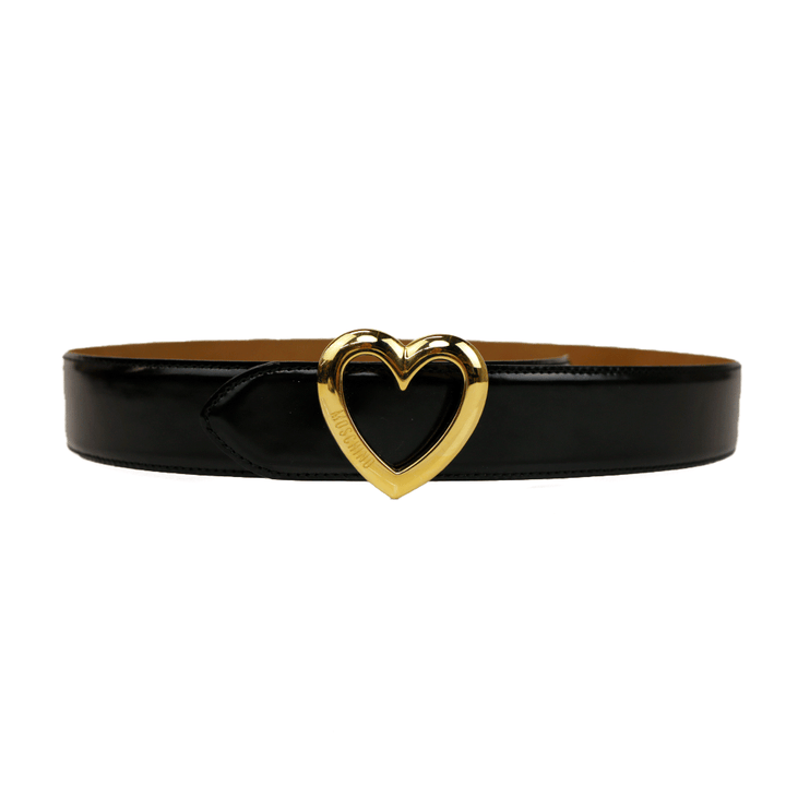 Moschino Heart Buckle Black Leather Belt