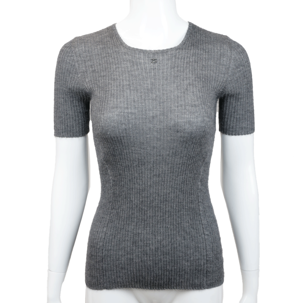 Chanel Gray Vintage Interlocking CC Cashmere Blend Sweater