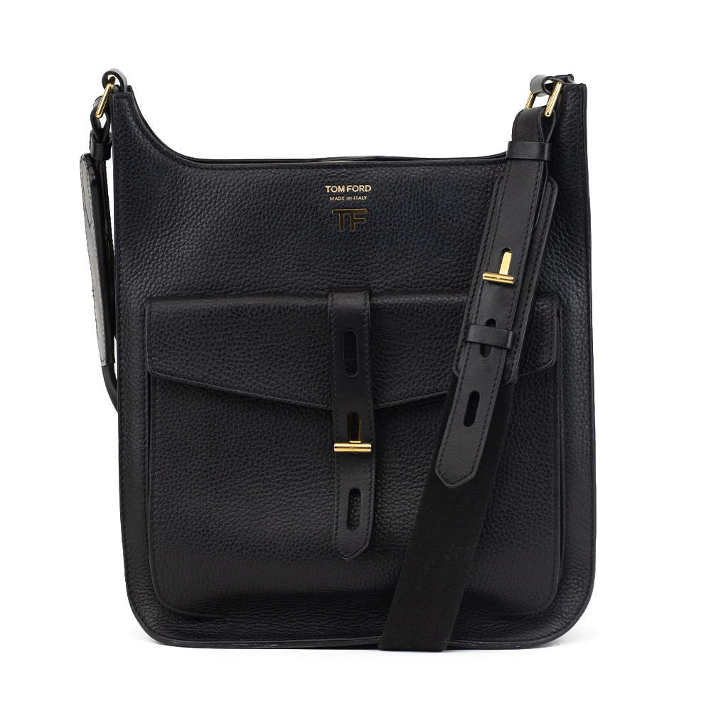 Tom Ford Small T Twist Black Leather Crossbody Bag