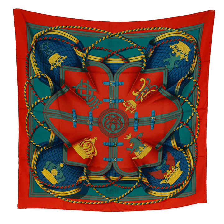 Hermès Grande Tenue Red 
Green Silk Scarf